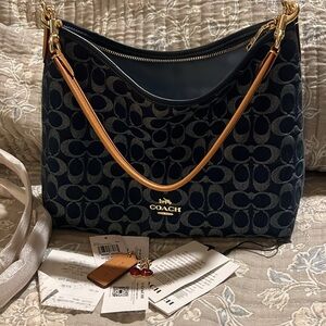 Coach laurel CY702 Blue and Tan Women's shoulder Bag crossbody denim cherry 🍒